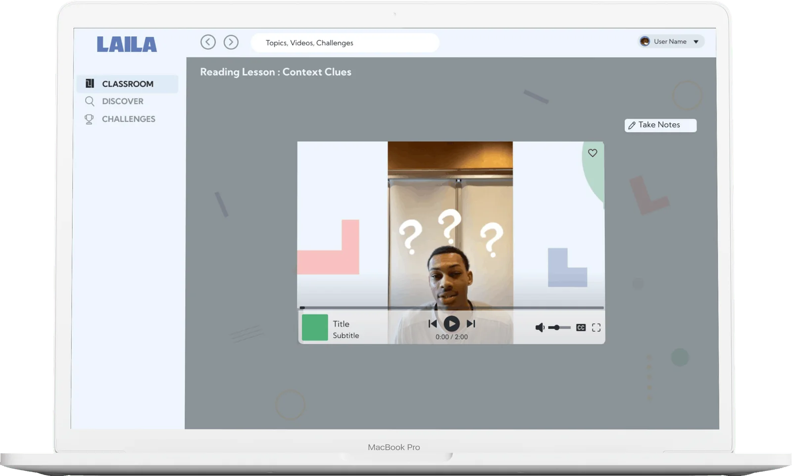 A Laila mini-lesson video taught by an athlete, shown on a laptop