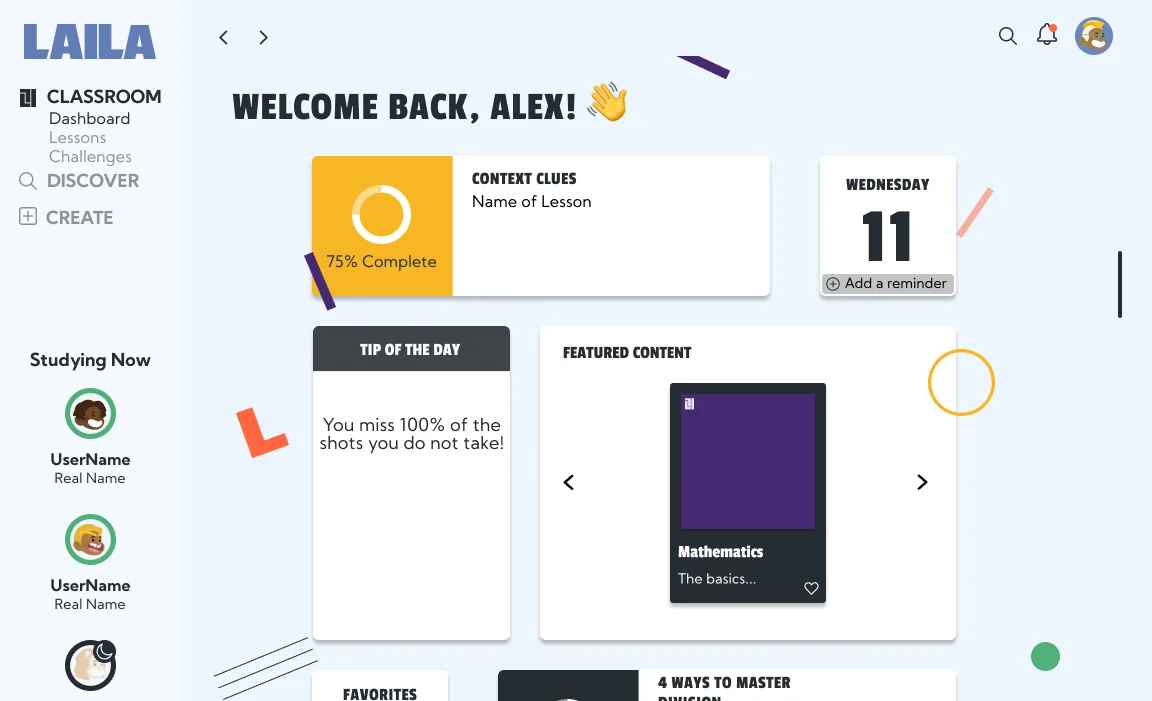 Laila classroom home screen