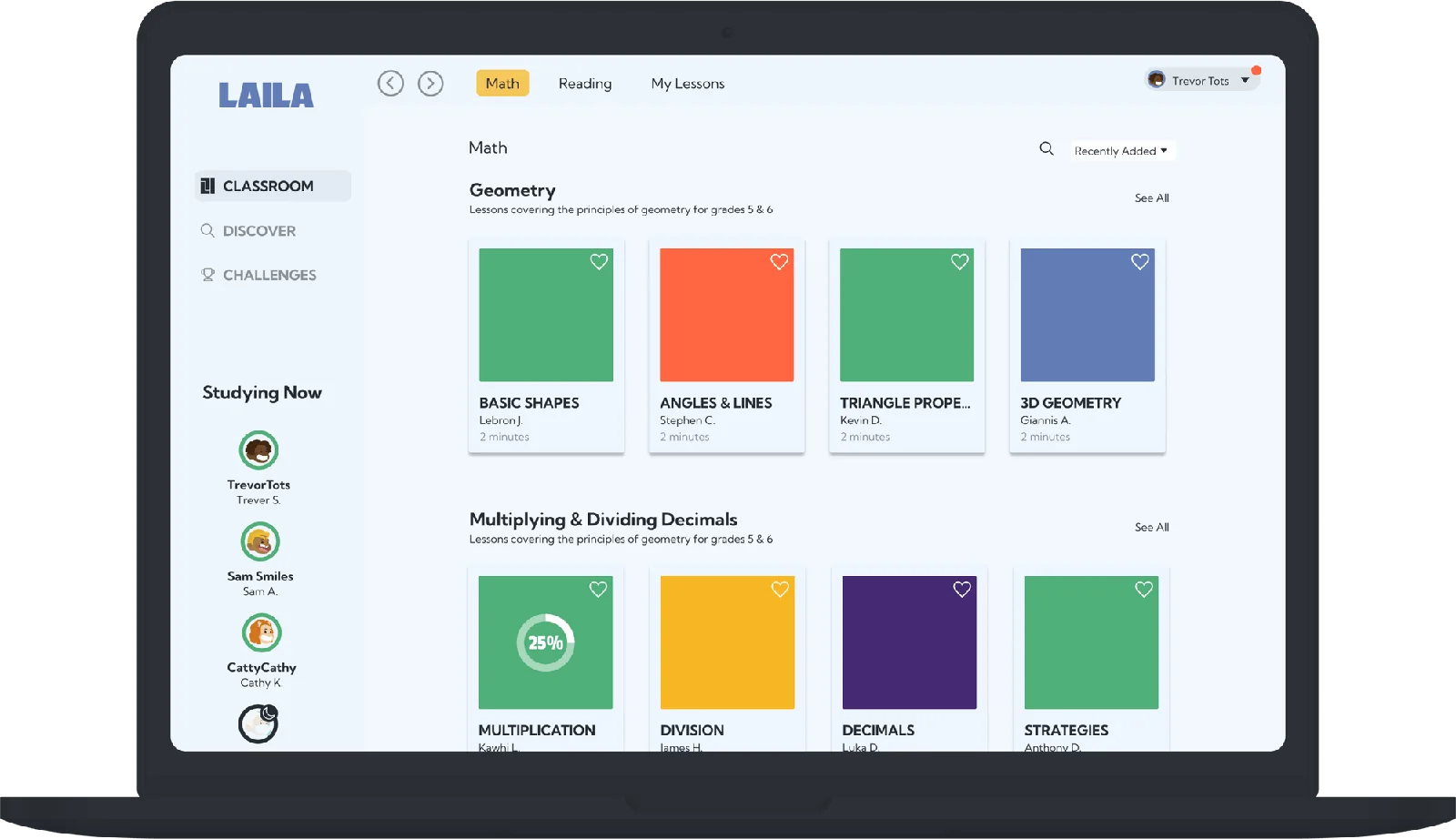 Laila learning platform shown on a desktop monitor