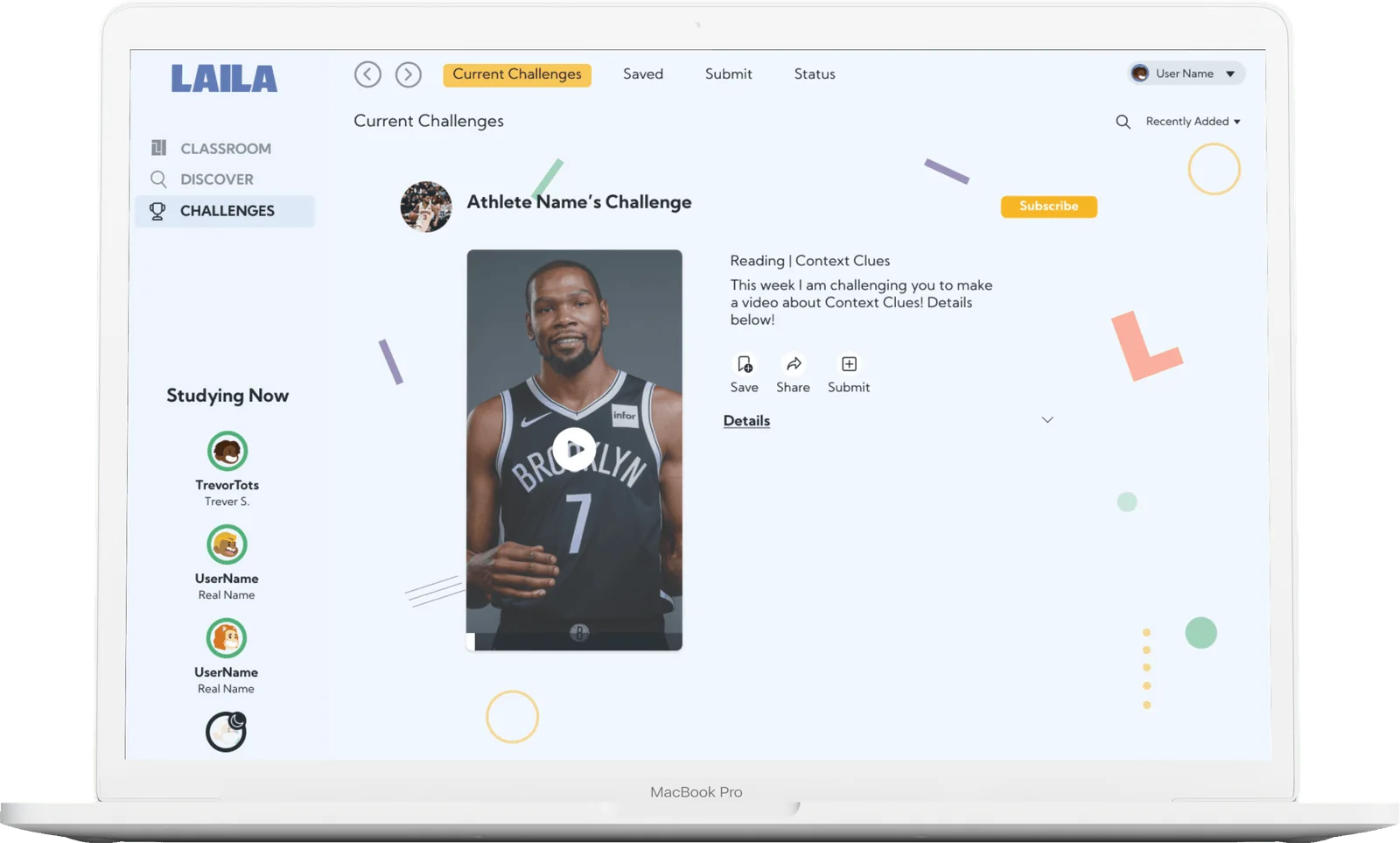 Laila challenge screen with an athlete’s challenge video